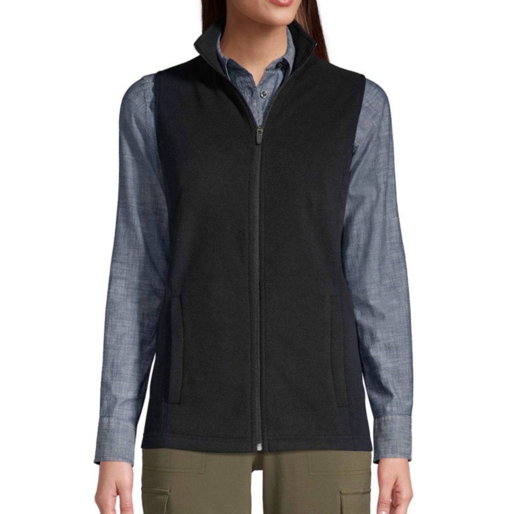 Chaps Black Fleece Zip Up Vest with Pockets